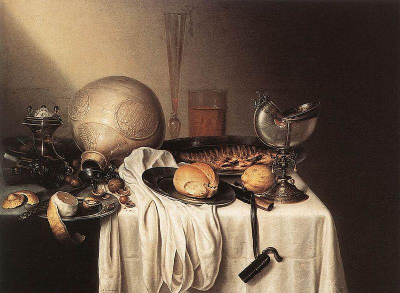 BOELEMA DE STOMME, Maerten Still-Life with a Bearded Man Crock and a Nautilus Shell